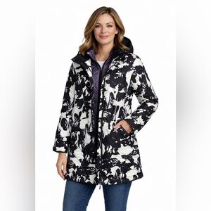 Nuage Black White Floral Insulated Winter Coat Size 10